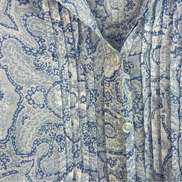 Eddie Bauer long sleeve pleated white Light Blue Paisley Shirt floral button up - Picture 7 of 12